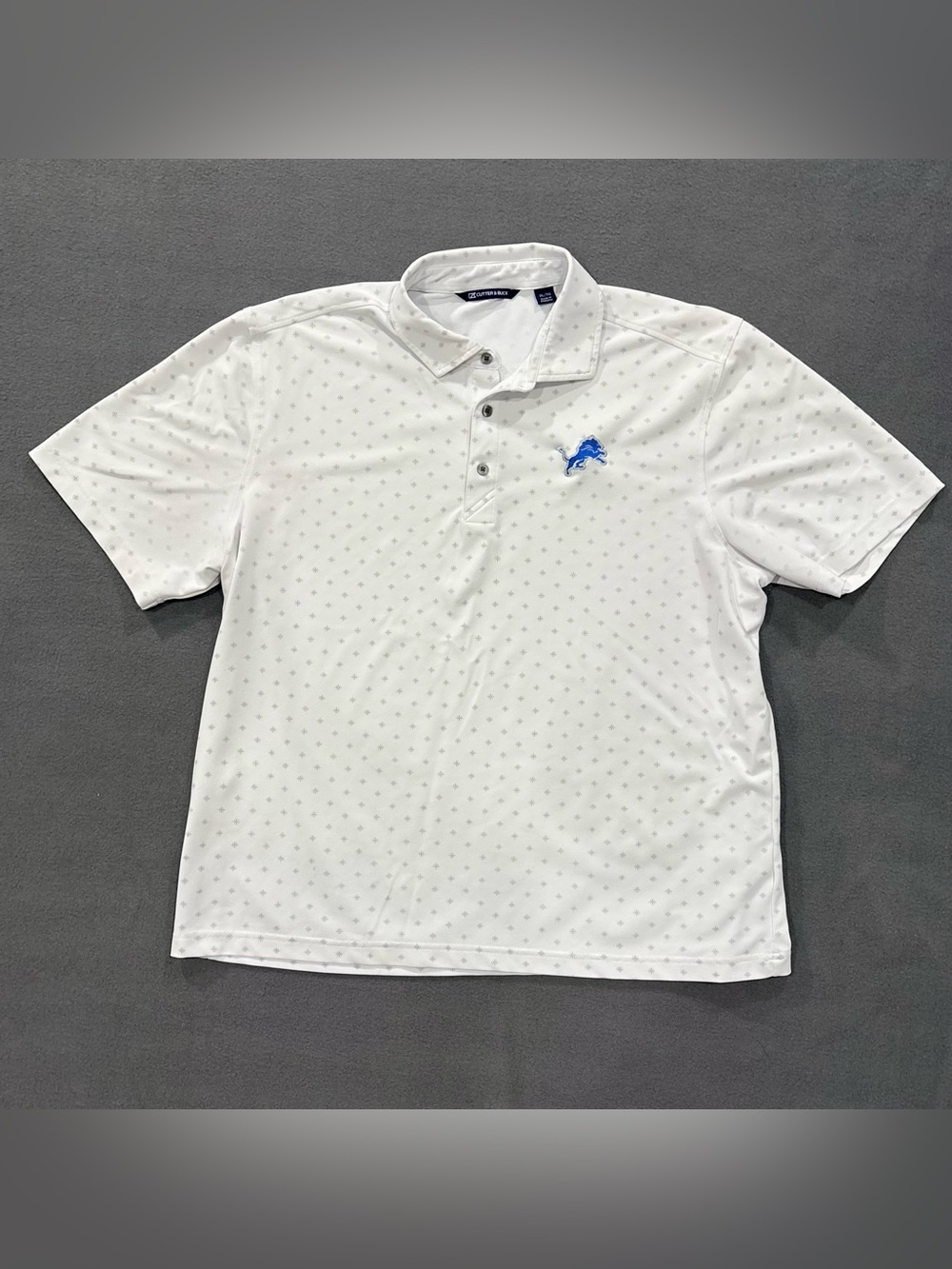 Cutter & Buck NFL Detroit Lions White Geometric Short Sleeve Polo Men’s size XL